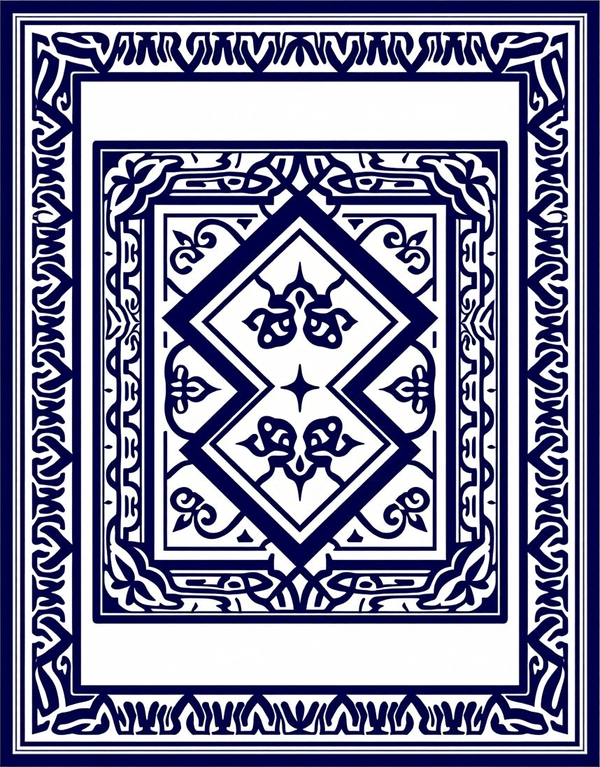 Intricate Blue White Geometric Pattern Rug