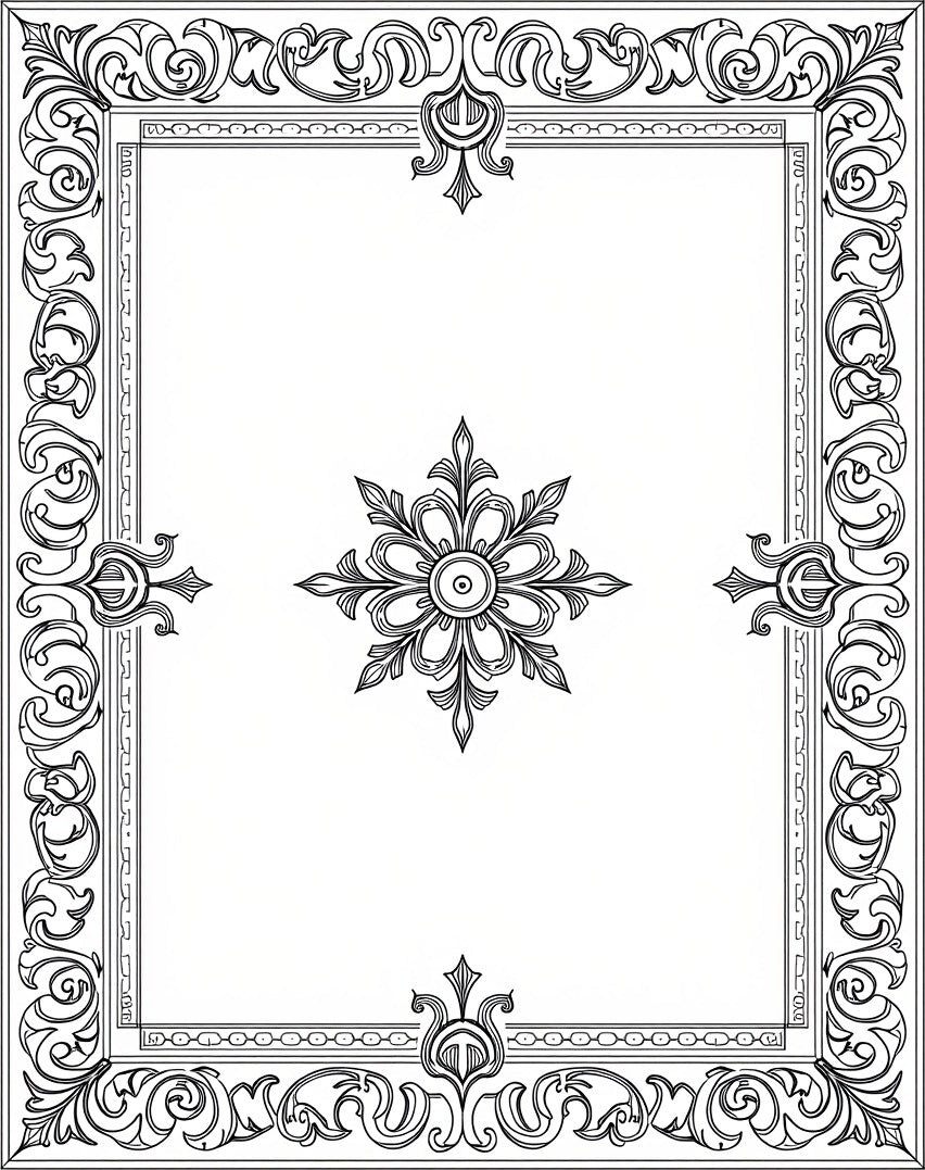 Ornate Scroll Border and Medallion Rug