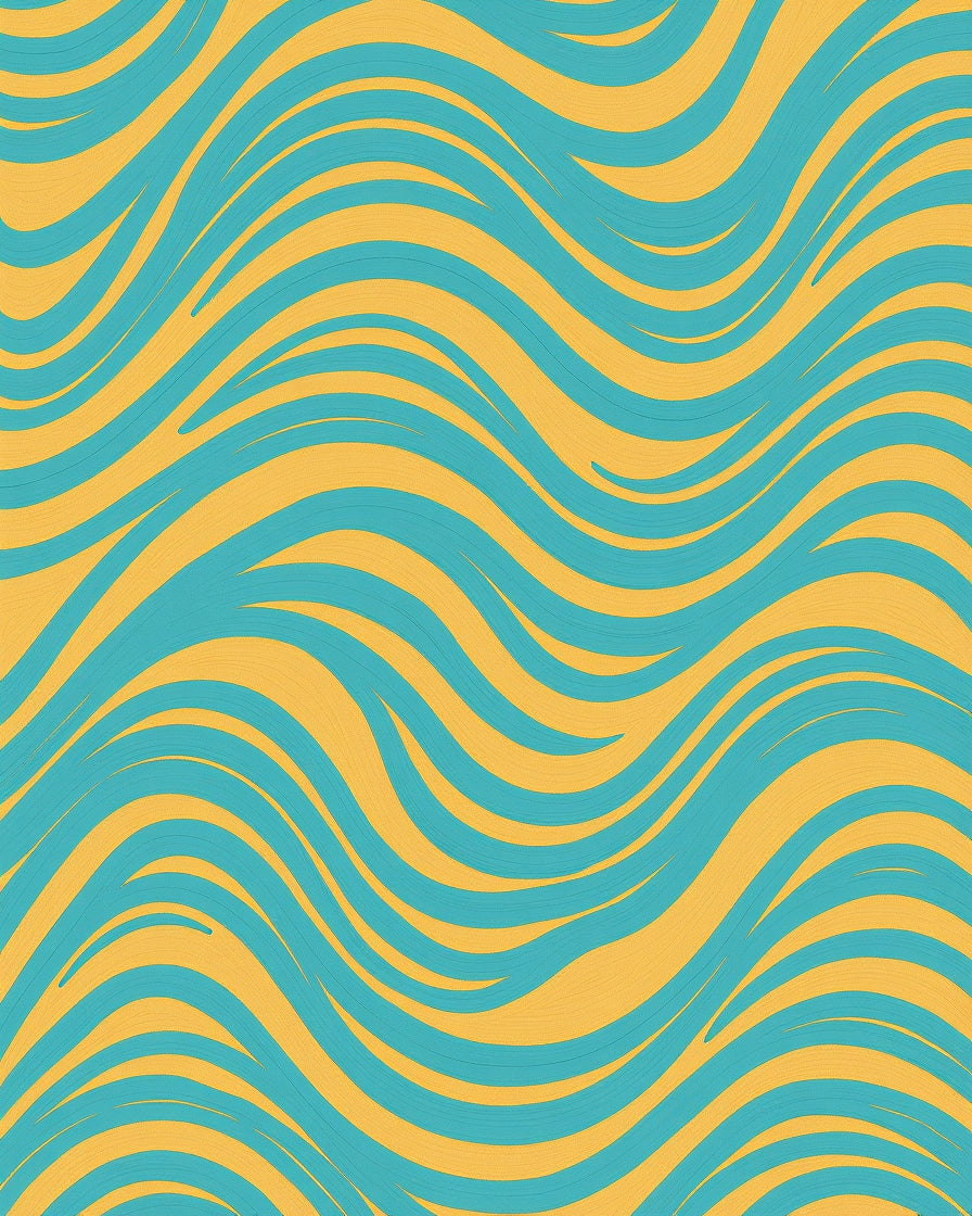 Bold Teal Yellow Flowing Waves Rug
