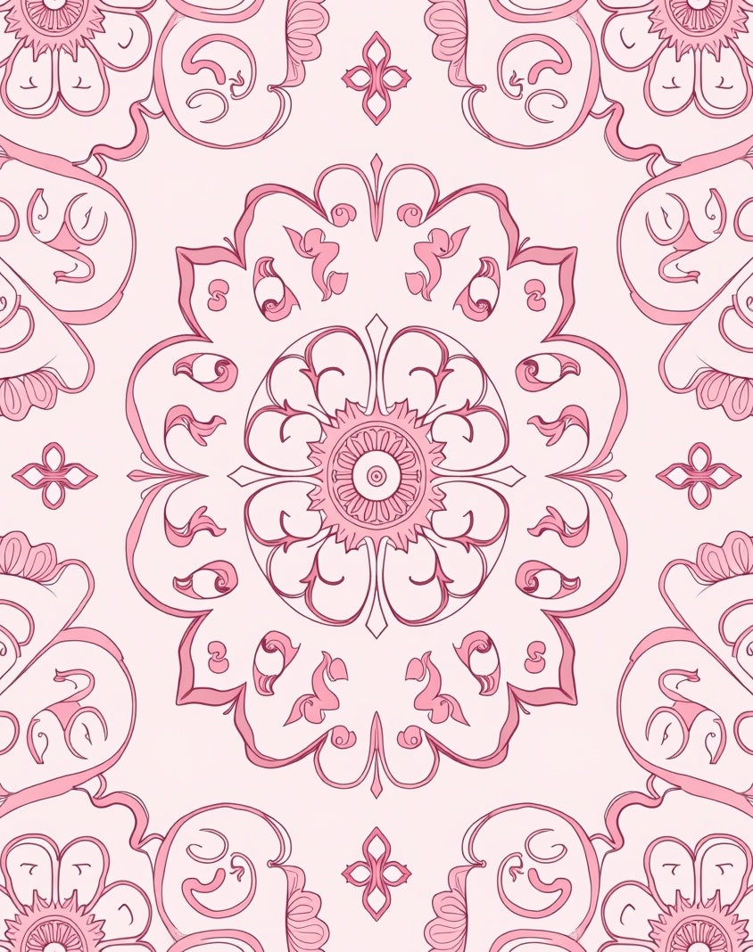 Pink Floral Medallion Swirl Pattern Rug