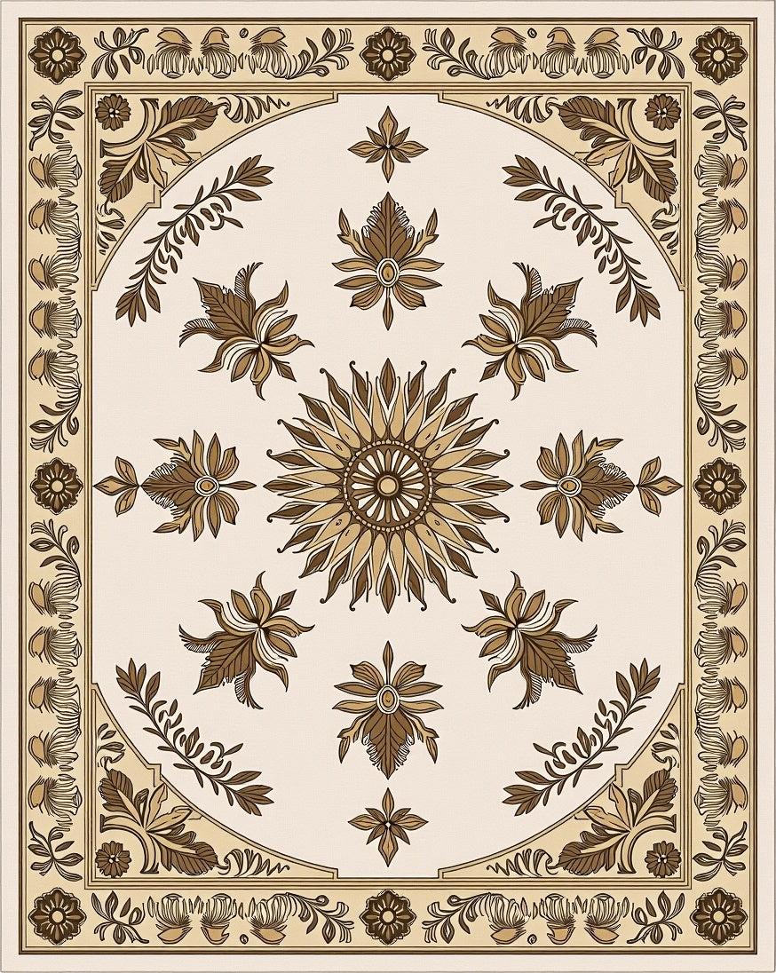 Vintage Floral Sunburst Mandala Design Rug