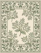 Ornate Green Leafy Vine Border Rug