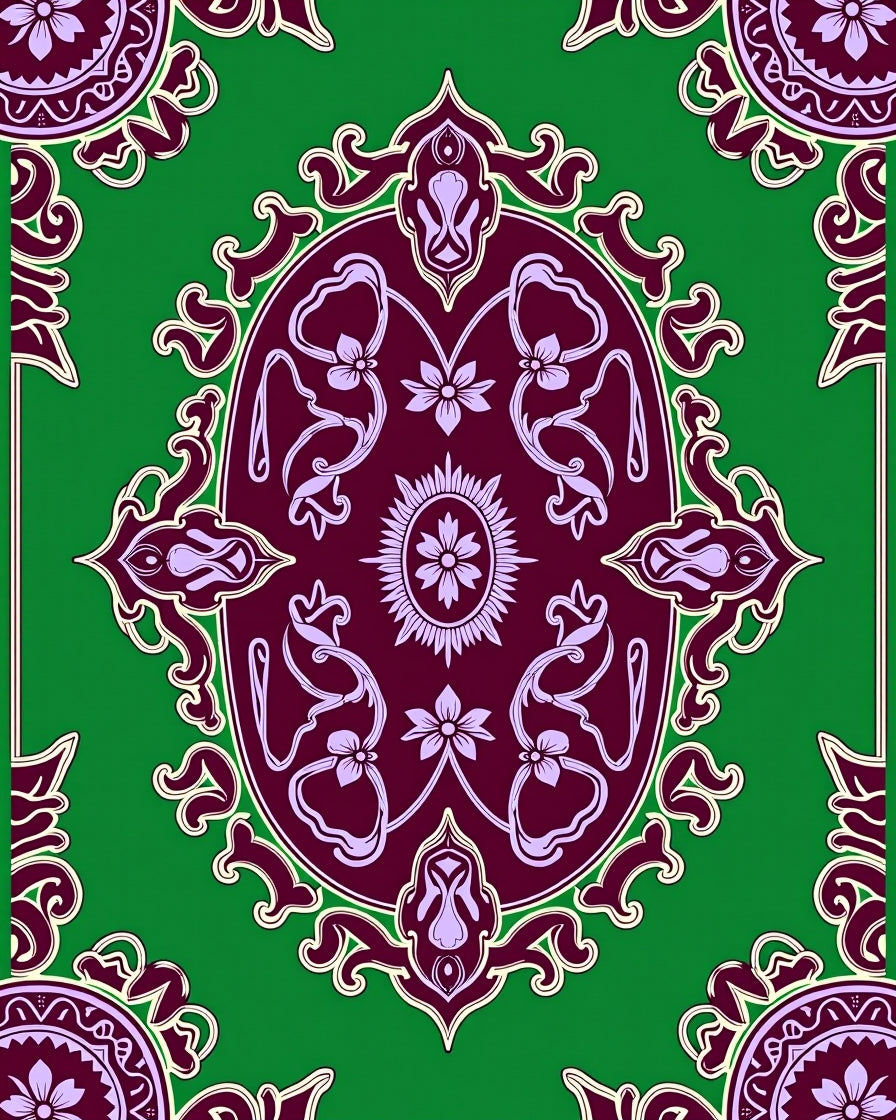 Vivid Green Oval Floral Medallion Design Rug