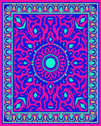 Vibrant Pink Blue Floral Mandala Design Rug