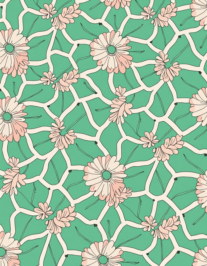 Floral Lattice Pink Green Pattern Rug