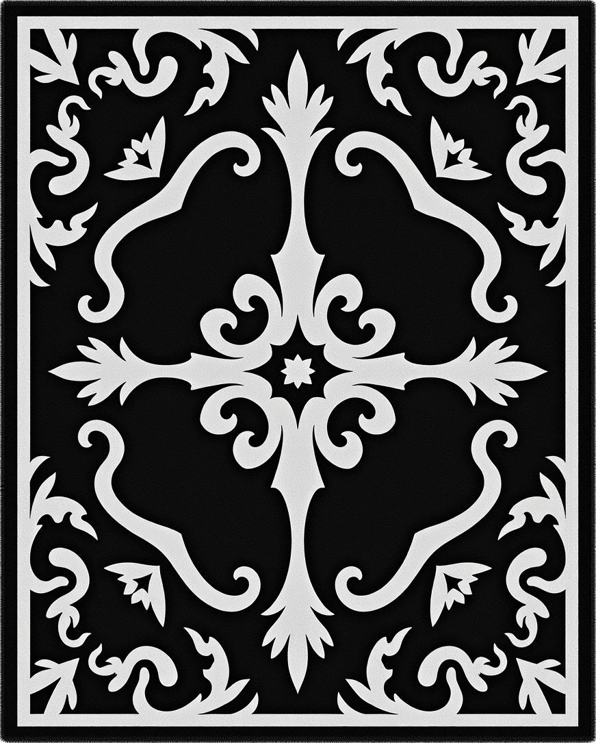 Black White Ornate Filigree Rug