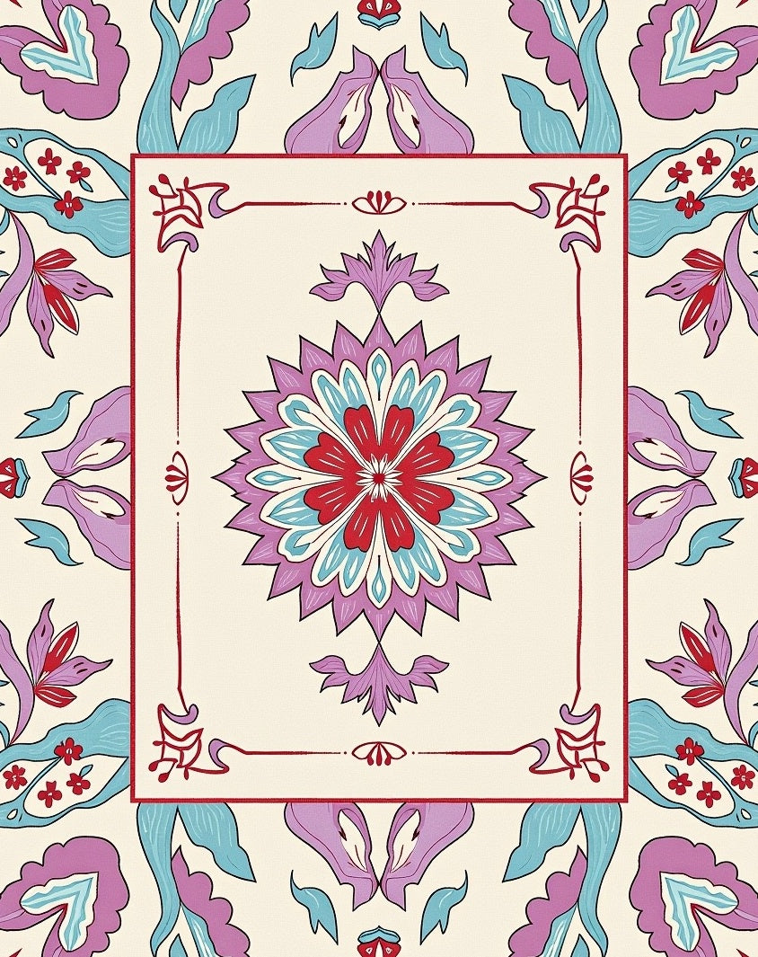 Vibrant Floral Medallion Outline Rug
