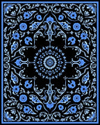 Black Floral Scrollwork Medallion Pattern Rug