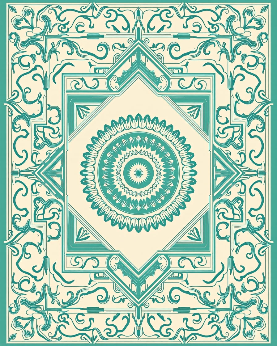 Teal Mandala Art Deco Pattern Rug