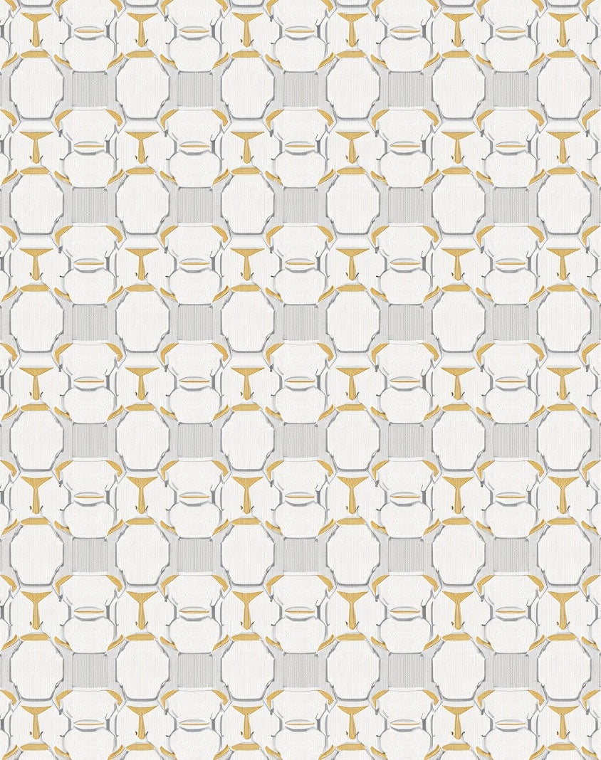 Geometric Lattice Gold Grey Pattern Rug