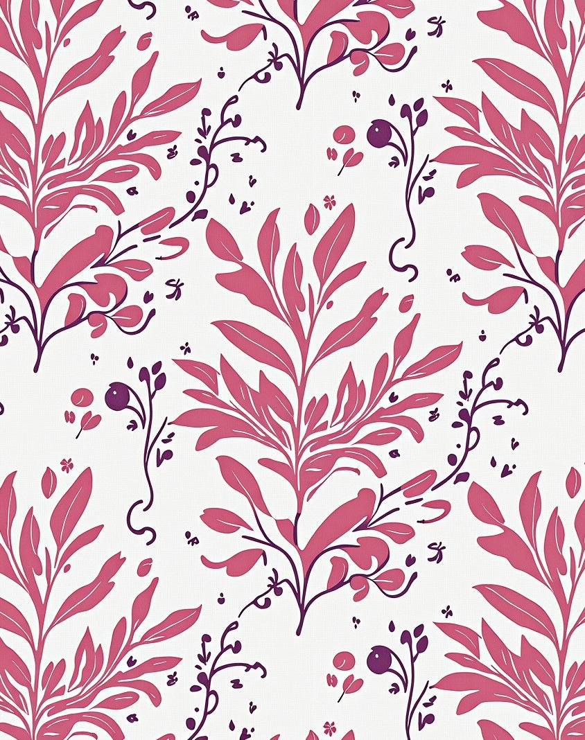 Pink Leaf Branch Pattern Design Rug