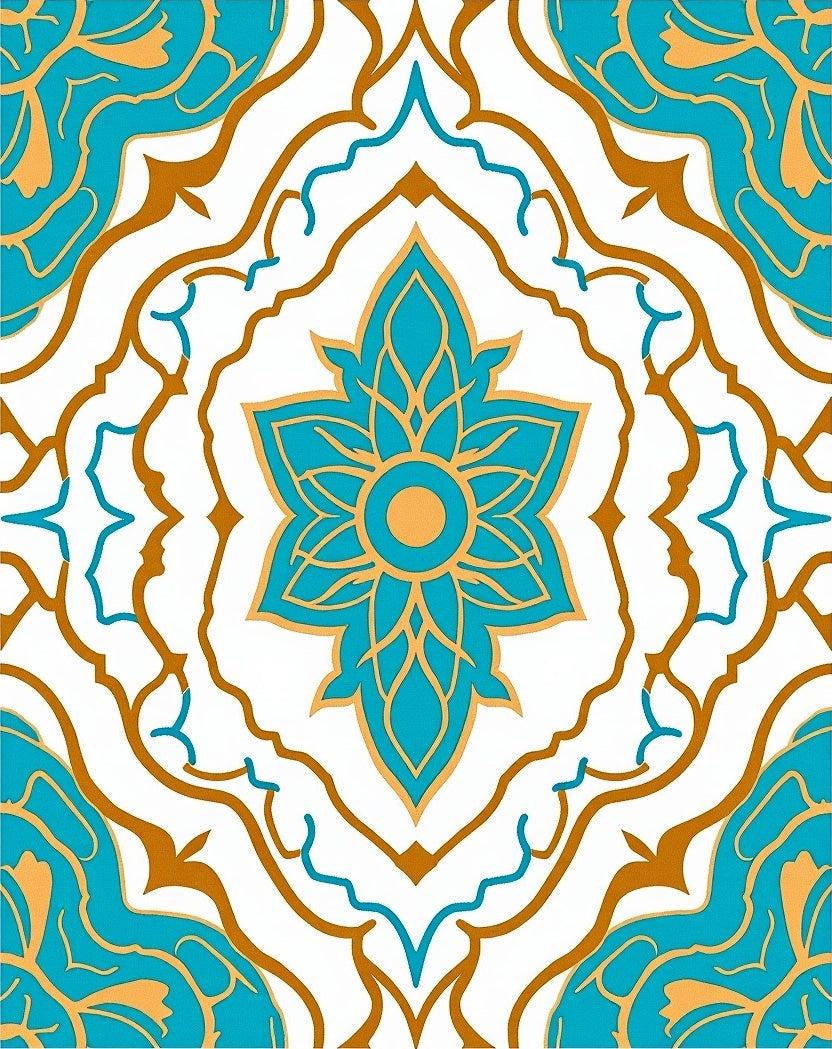 Ornate Teal Gold Floral Medallion Rug