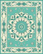 Teal Floral Mandala Medallion Design Rug