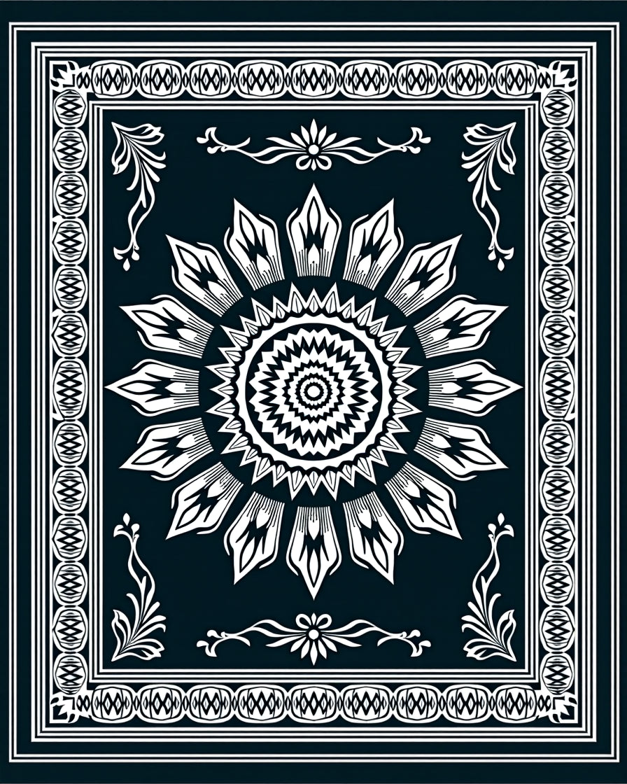 Monochromatic Sunburst Intricate Border Rug