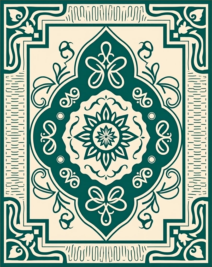 Emerald Green Vintage Floral Motif Rug