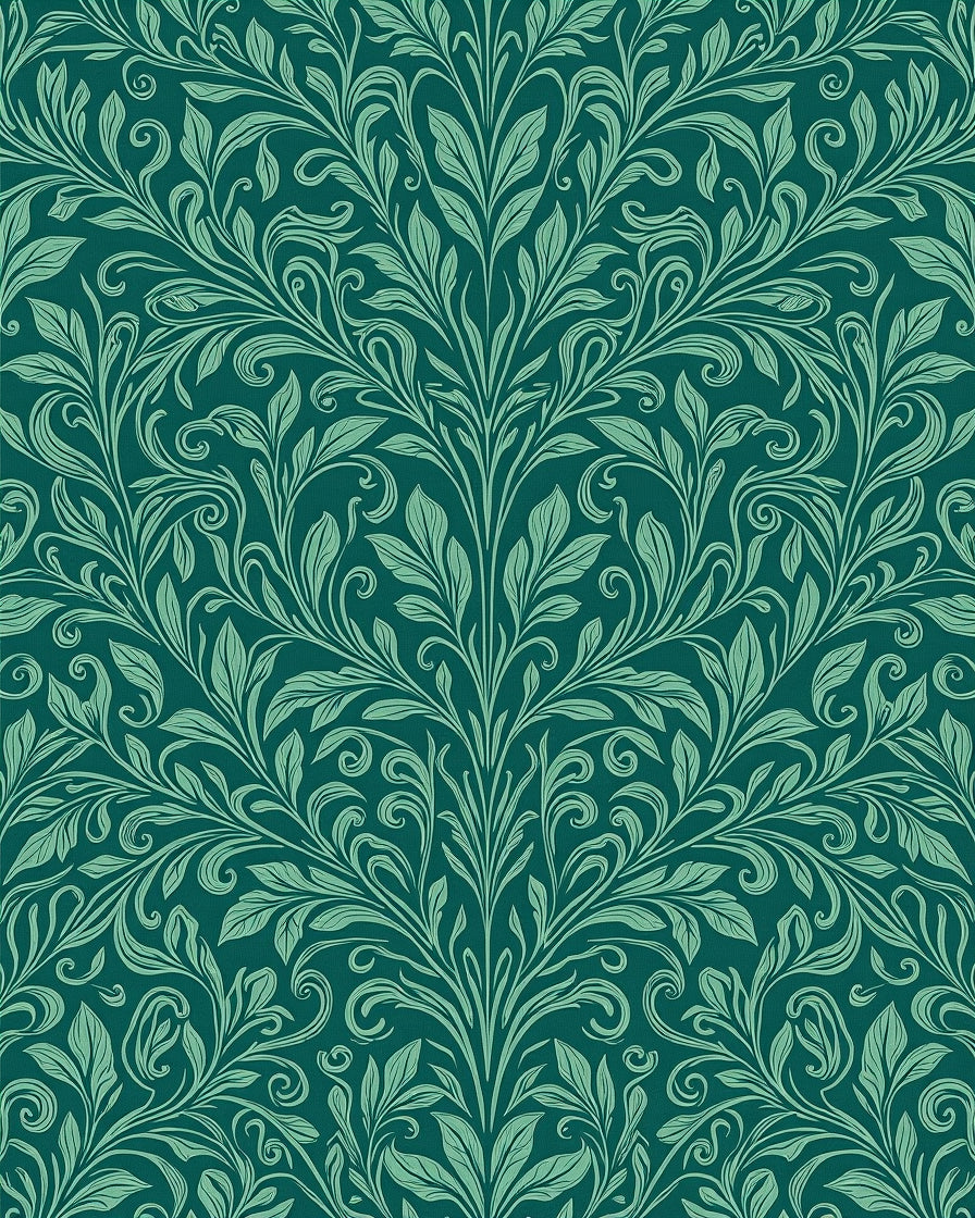 Emerald Floral Art Nouveau Pattern Rug
