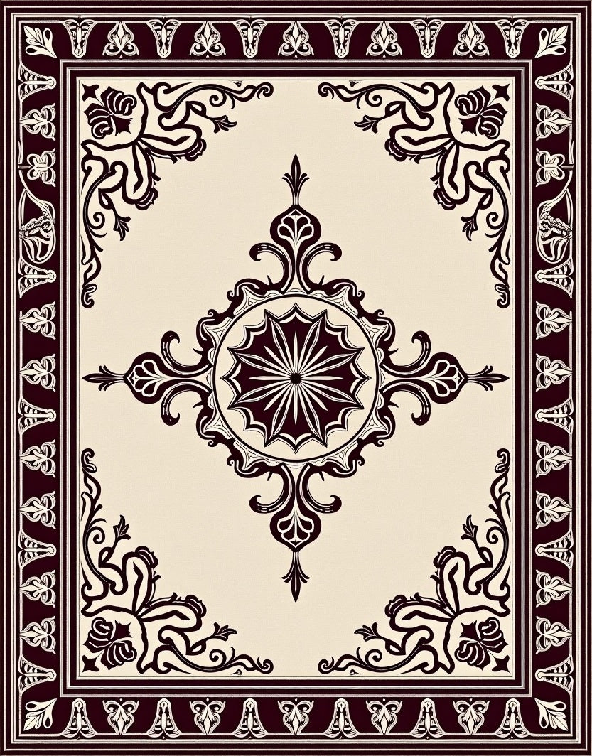Vintage Ornamental Scrollwork Design Rug