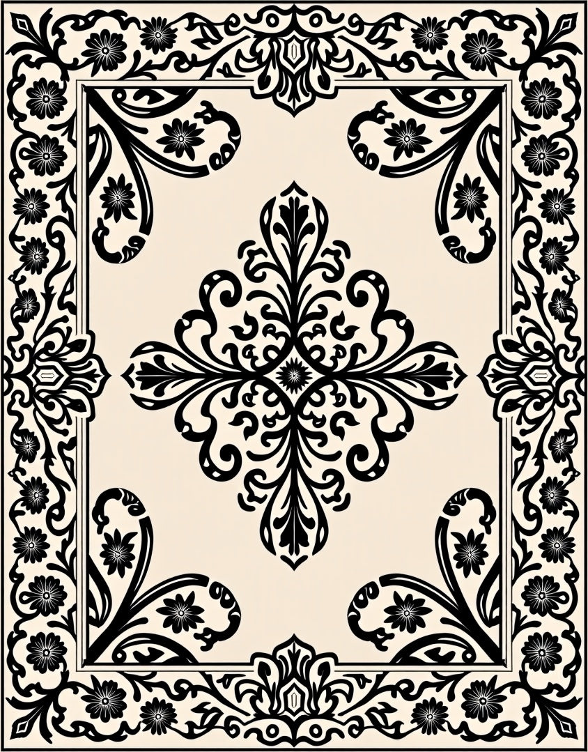 Classic Floral Scrollwork Damask Design Rug