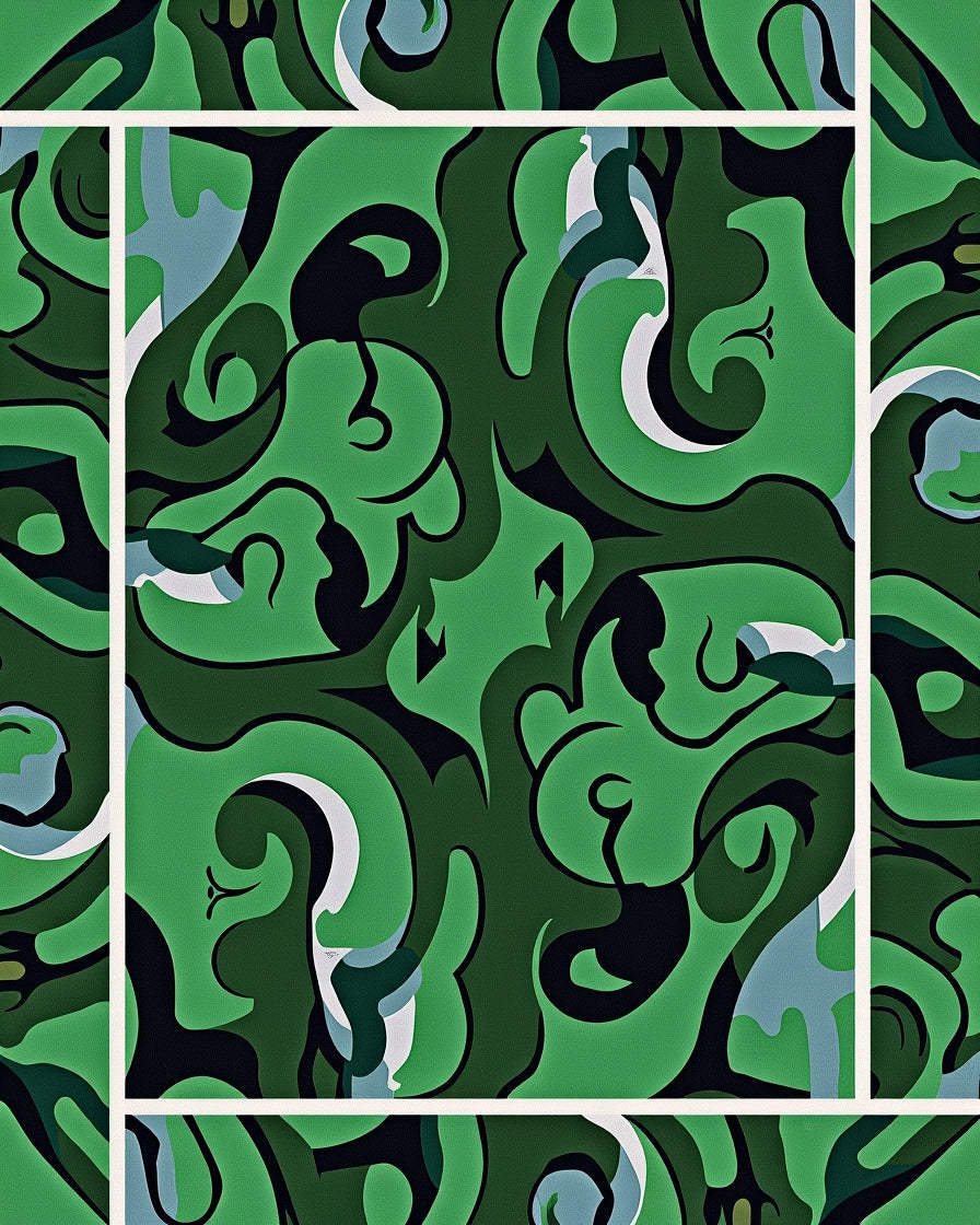 Abstract Green Swirl Pattern Design Rug