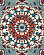 Bold Red Blue Floral Mandala Design Rug
