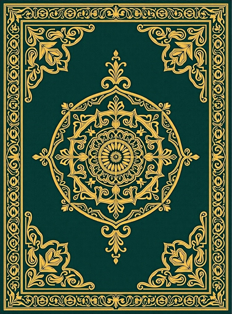 Elegant Teal Gold Medallion Design Rug