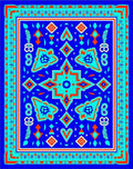 Vibrant Blue Geometric Floral Pattern Rug