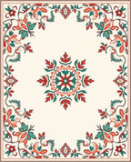 Floral Medallion Symmetry Coral Teal Rug