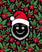 Festive Black Red Berry Floral Rug