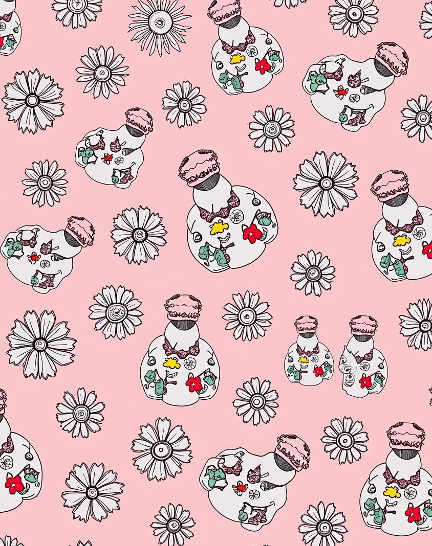 Pink Daisy Perfume Bottle Collage Rug
