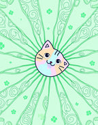 Cute Cat Face Green Swirls Rug