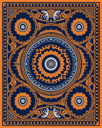 Ornate Orange Navy Mandala Design Rug