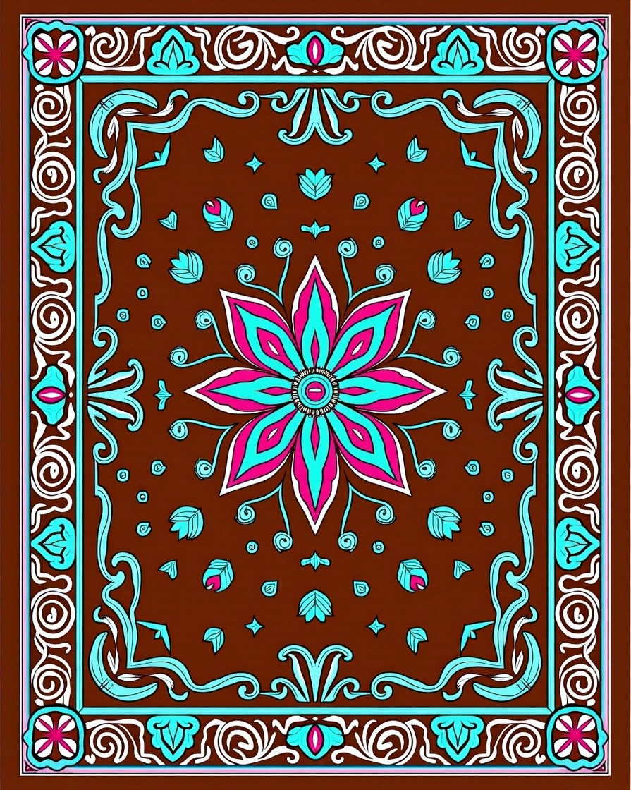 Bold Floral Medallion With Geometric Border Rug