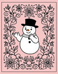 Charming Snowman Floral Frame Pink Rug