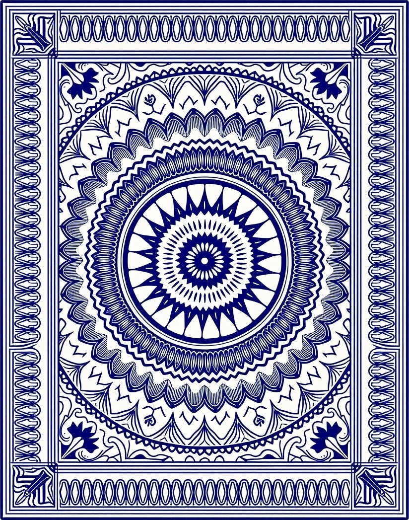 Intricate Blue Floral Mandala Design Rug