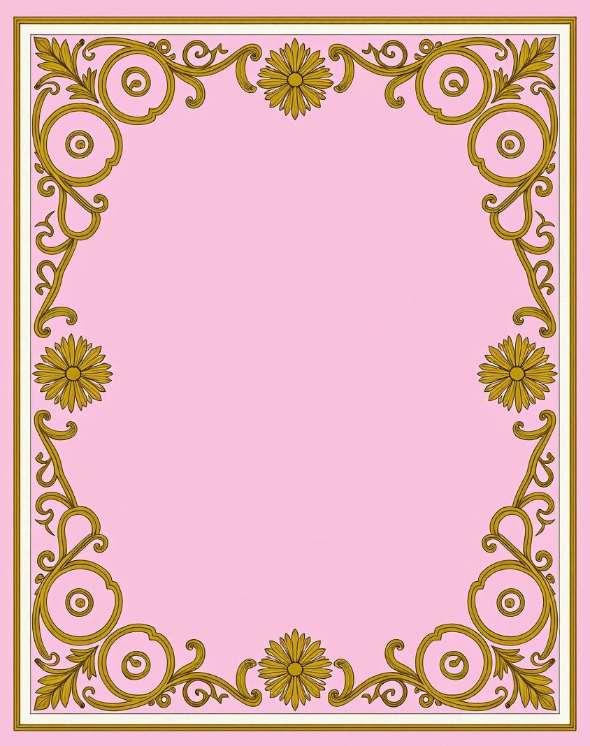Ornate Floral Scrollwork Pink Gold Rug