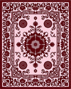 Dark Red Floral And Scrollwork Motif Rug