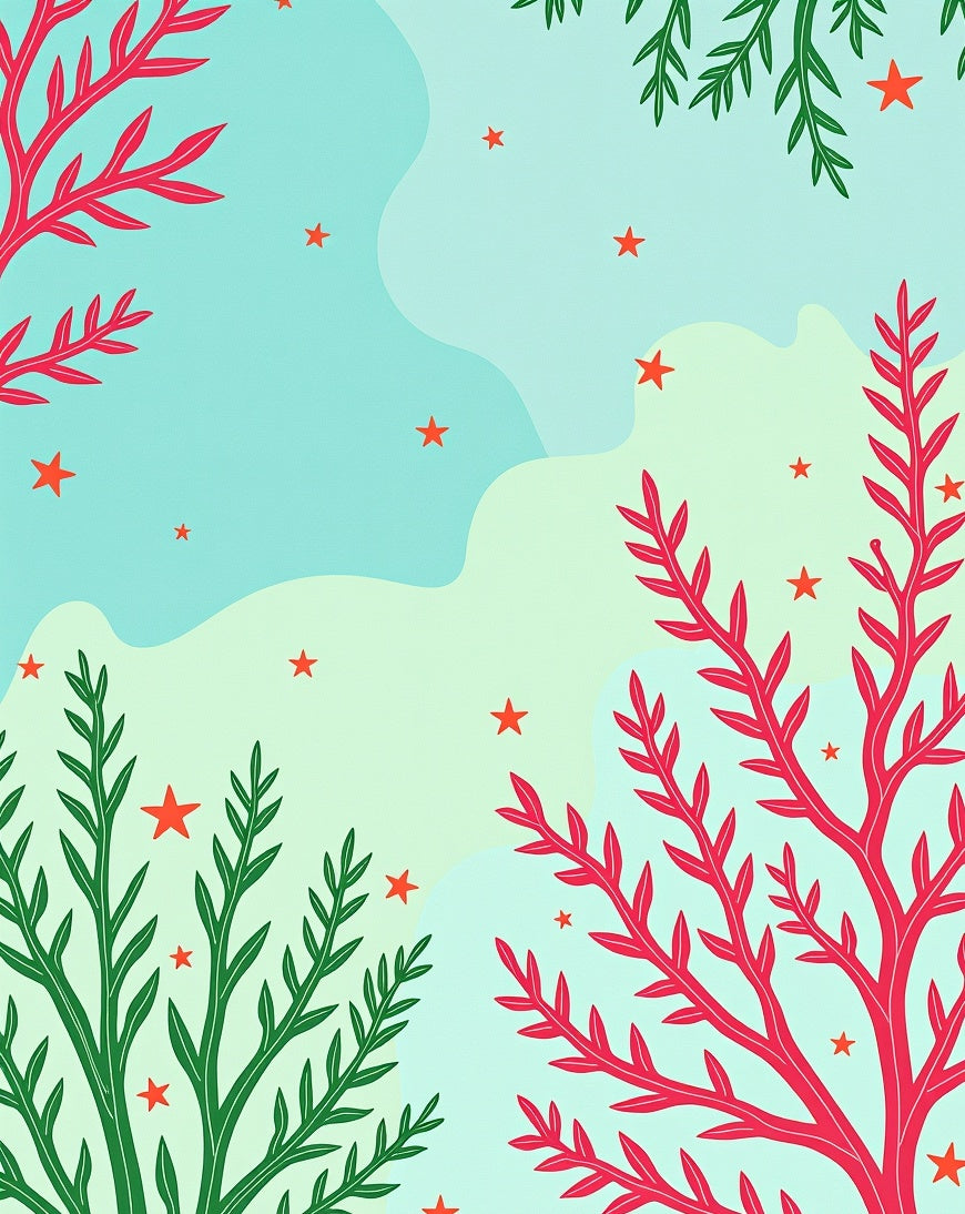 Whimsical Red and Green Coral Stars Rug