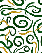 Green and Gold Swirling Vines Design Rug