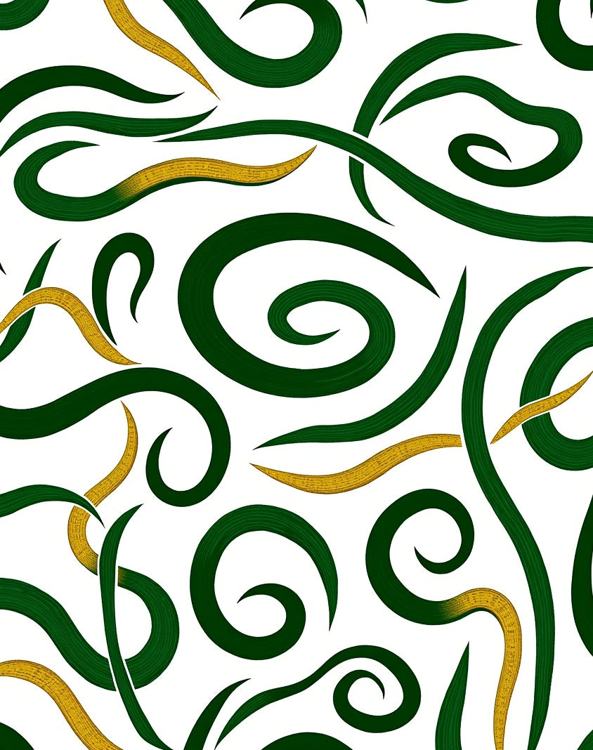Green and Gold Swirling Vines Design Rug