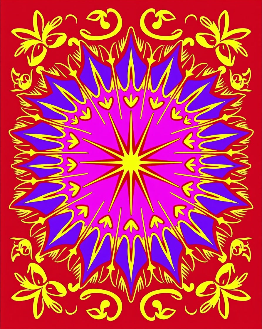 Vibrant Mandala Floral Star Design Rug