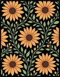 Orange Sunflower Vintage Floral Print Rug