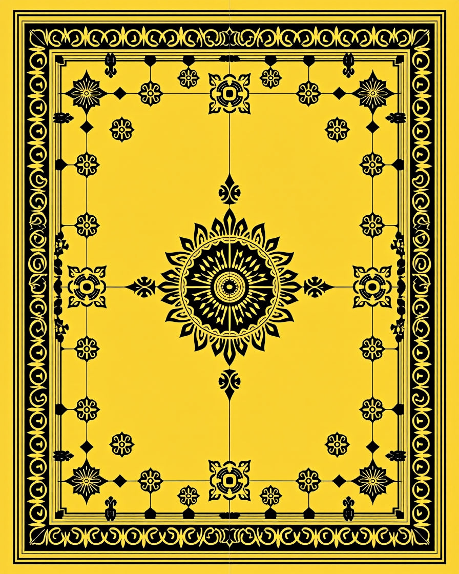 Ornate Black Floral Symmetry Rug
