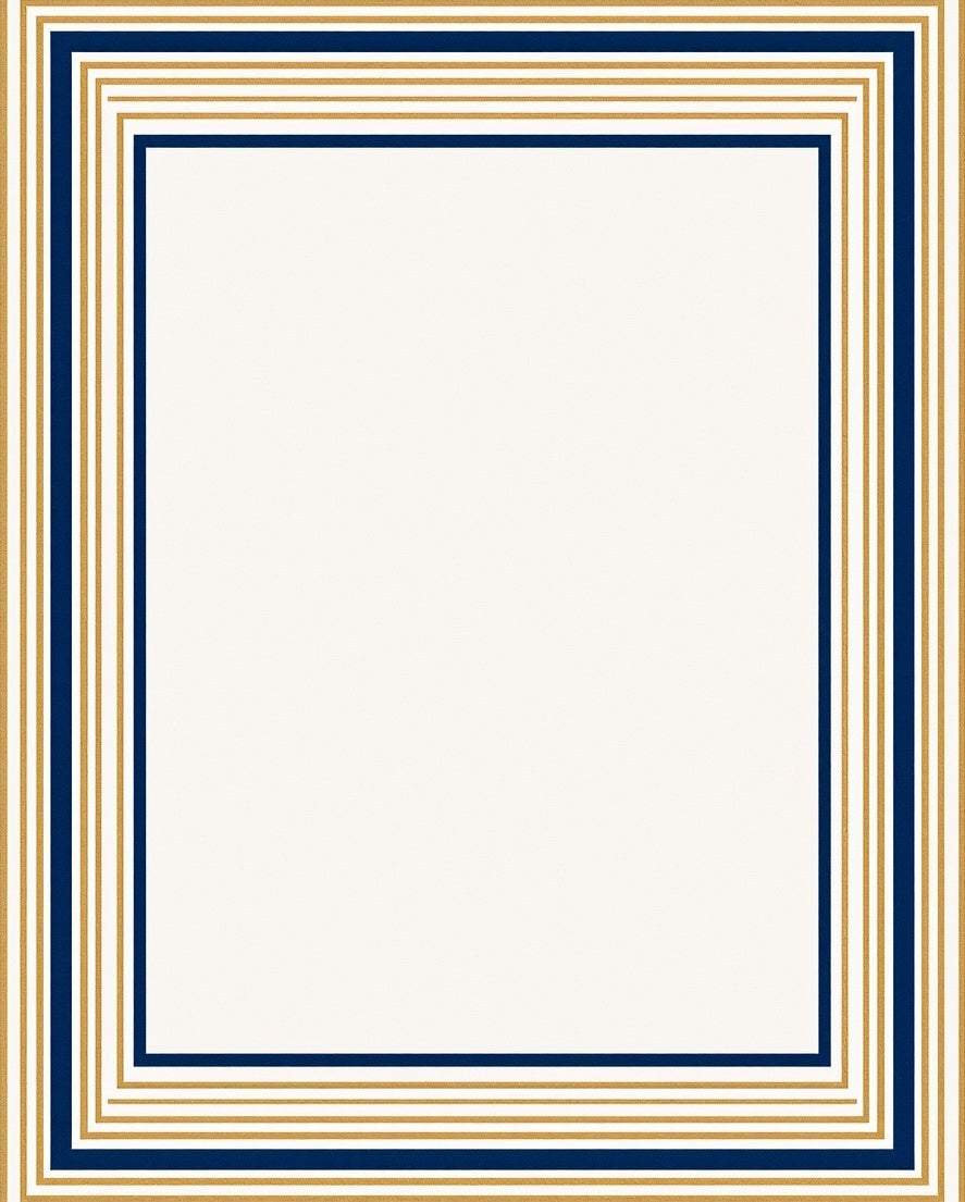 Navy Gold Striped Geometric Frame Rug