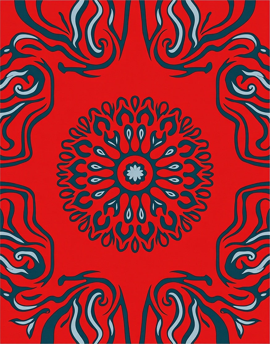 Bold Red Teal Swirl Mandala Rug
