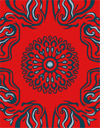 Bold Red Teal Swirl Mandala Rug
