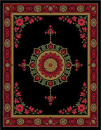 Rich Red Floral Medallion Border Rug