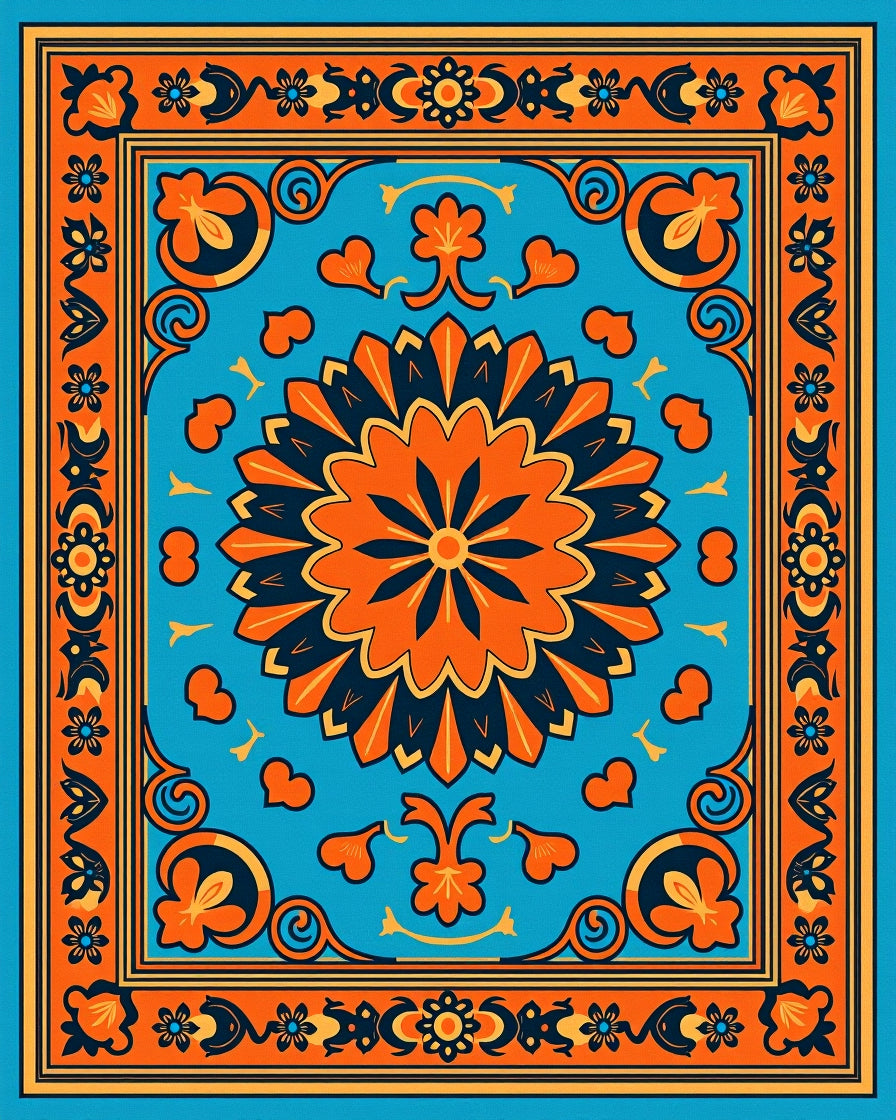 Vibrant Floral Medallion Border Rug