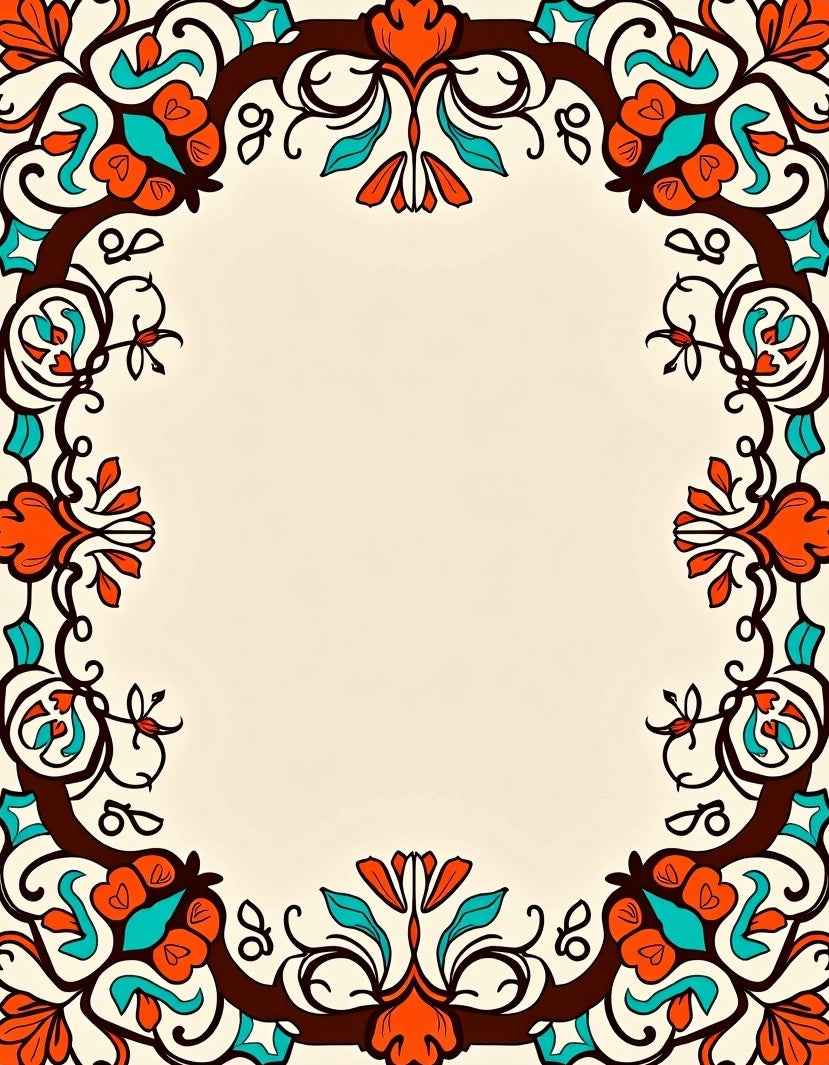 Elegant Ornate Floral Border Rug