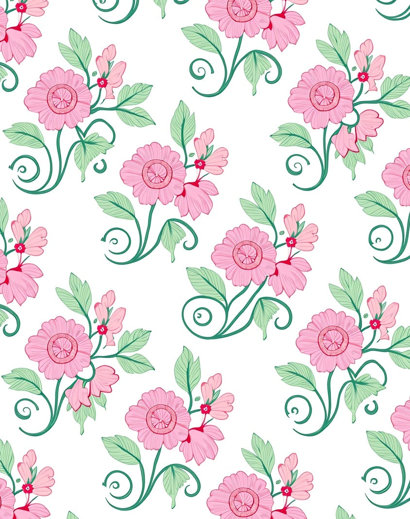Pink Floral Swirls Pattern Rug