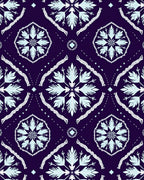 Dark Blue White Symmetrical Floral Ornament Rug
